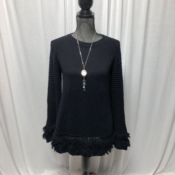 Chaser Sweater Womens Size Medium Black Pullover Fringed Bell Sleeves Chic Boho - Picture 2 of 10